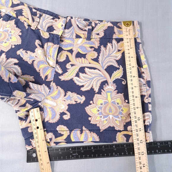 Ann Taylor Loft Women's Shorts Floral Blue/Yellow‎ Size 2 Zip/Button Linen - Picture 5 of 6